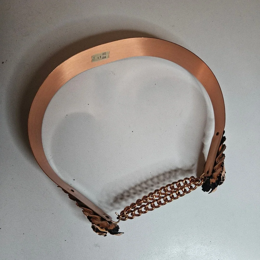 Vintage Renoir Copper Belt Floral Rose Chain Rigid Metal Mid Century Modern XS